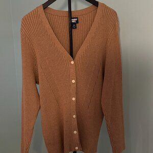 Land's End Women's Vicuna Heather Fine Gauge Cotton V Neck Cardigan Sweater Size